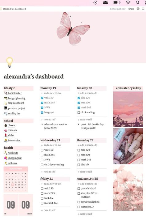 Dark Notion, Notion Dashboard Ideas, Pink Dashboard, Notion Agenda, Trello Ideas, Notion Calendar, Pink Notion, Notion Library, Notion Icons