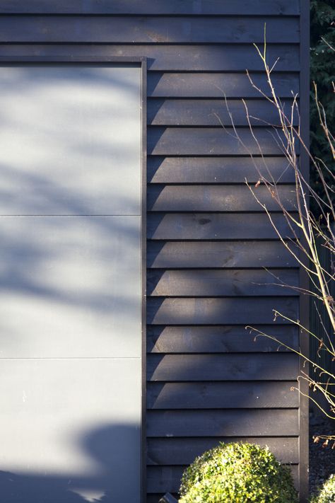 Black larch. Timber cladding. #annabelletugbyarchitects #AndyMarshall Black Timber Cladding, Wooden Cladding Exterior, Wood Cladding Exterior, 19th Century House, Black Cladding, Investment House, R Studio, Building Skin, German Houses