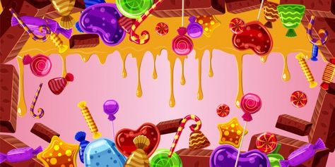 Chocolate factory horizontal background | Premium Vector #Freepik #vector #background #food #birthday #party Candy Banner, Horizontal Background, Candy Background, Cartoon Candy, Web Illustration, Cake Candy, Back Art, Logo Background, Chocolate Factory