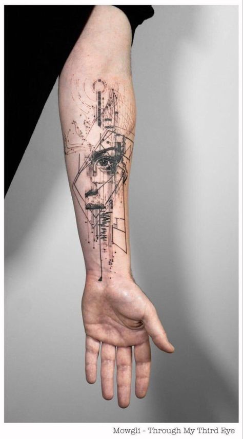 Mowgli Tattoo, Tato Geometris, Athena Tattoo, Pola Tato, Geometric Sleeve Tattoo, Forearm Band Tattoos, Wrist Tattoos For Guys, Goddess Tattoo, Cool Forearm Tattoos