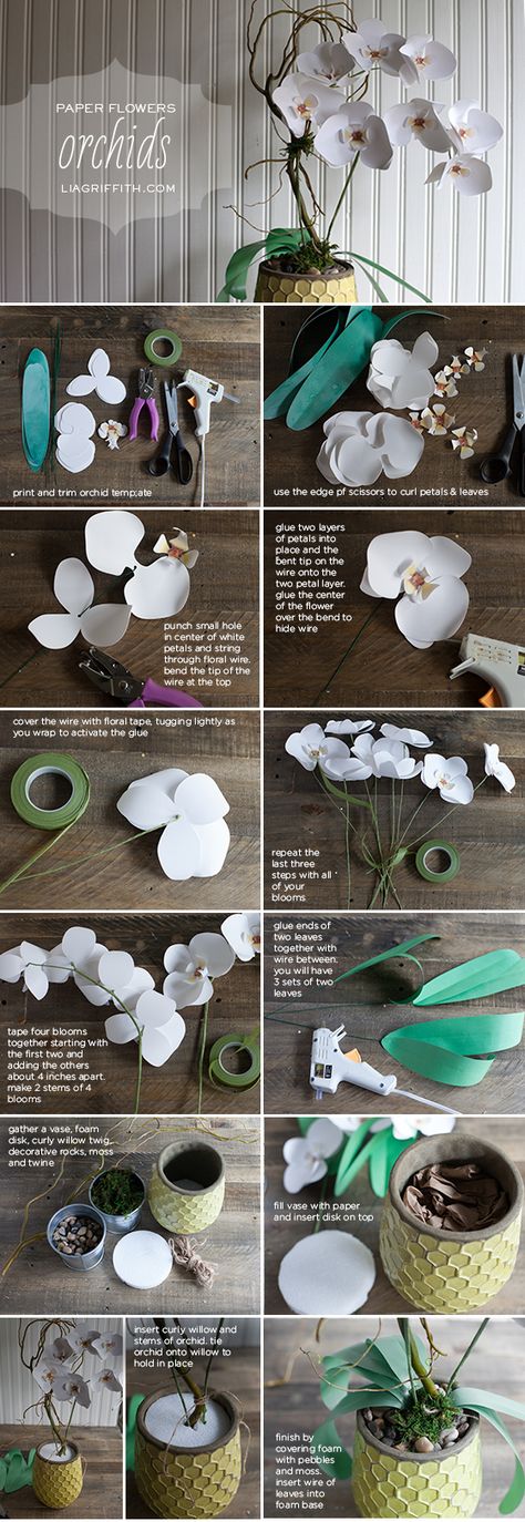 DIY - Paper Orchid Tutorial Y nunca las verás secarse. Quiero unas en azul celeste. Paper Orchid, Making Paper Flowers, Vika Papper, Diy Fleur, Paper Decorations Diy, Make Paper Flowers, Gubahan Bunga, Fleurs Diy, Paper Plants