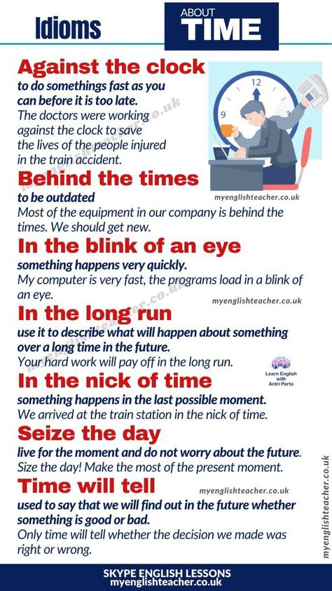 Idioms About Time, Time Idioms, Good Idioms, Learn To Read English, Ielts General, English Word Book, English Phrases Idioms, Idioms And Phrases, Conversational English