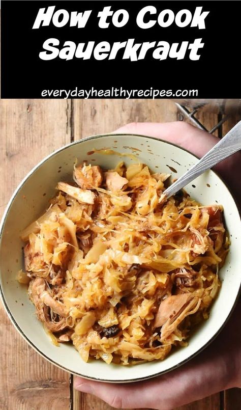 Top down view of sauerkraut stew in bowl with spoon. Cooking Sauerkraut, Easy Sauerkraut Recipe, Raw Sauerkraut, Sauerkraut Soup, Braised Cabbage, Fermented Cabbage, Sauerkraut Recipes, Potluck Dishes, Potato Soup Recipe