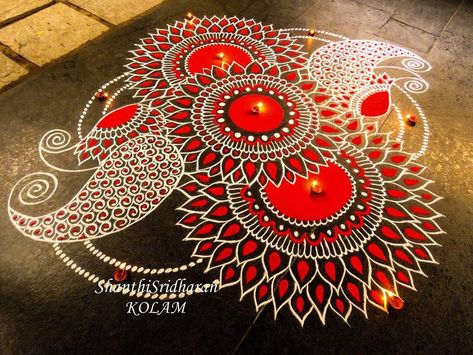 Red And White Rangoli, Red And White Rangoli Designs, Shubh Deepavali, White Rangoli, Art Rangoli, Make Brown, Simple Sketches, Zen Life, Alpona Design