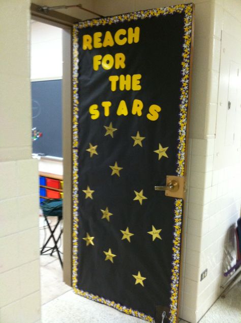 Reach for the stars door decoration Reach For The Stars Door Decoration, Star Door Decorations Classroom, Star Classroom Theme, Daycare Graduation, Graduation Posters, Door Classroom, Class Door Decorations, School Wide Themes, Space Theme Classroom