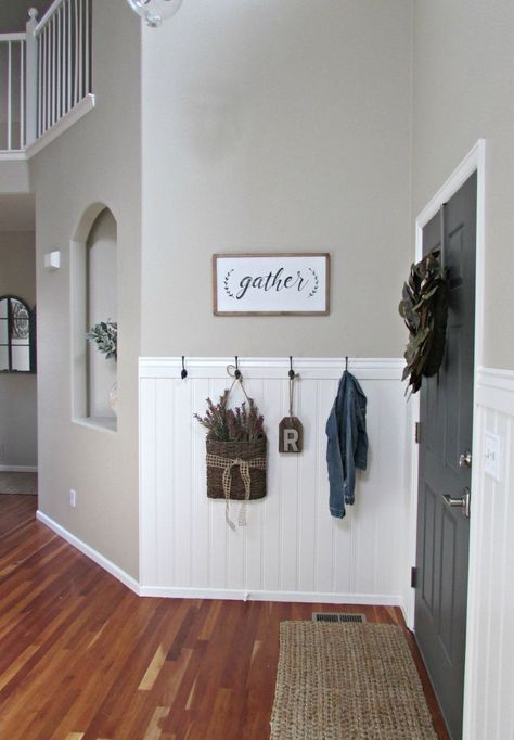 When you’re SO over your boring entryway, this might be the most inexpensive way to dramatically transform it! Diy Beadboard, Beautiful Entryways, Entry Wall, Diy Home Decor Ideas, Stick On Wallpaper, Tiny Apartment, Cup Of Joe, Sherwin Williams, Home Decor Ideas