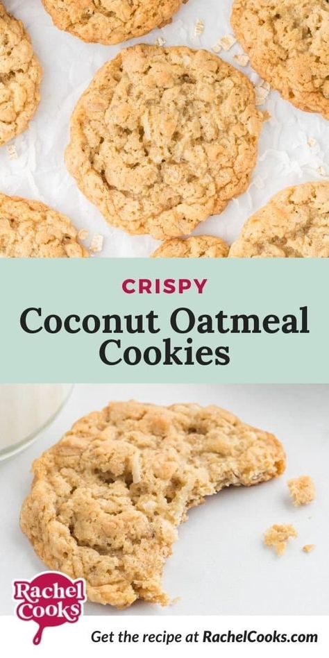 Delightfully crunchy, with lots of sweet toasted coconut flavor, homemade coconut oatmeal cookies are a real treat. Just watch them disappear! Coconut Oatmeal Cookies Recipes, Coconut Oatmeal Cookies, Oatmeal Crisp, Oatmeal Coconut Cookies, Coconut Oatmeal, Homemade Oatmeal, Crispy Cookies, Cinnamon Cookies, Oatmeal Cookie Recipes