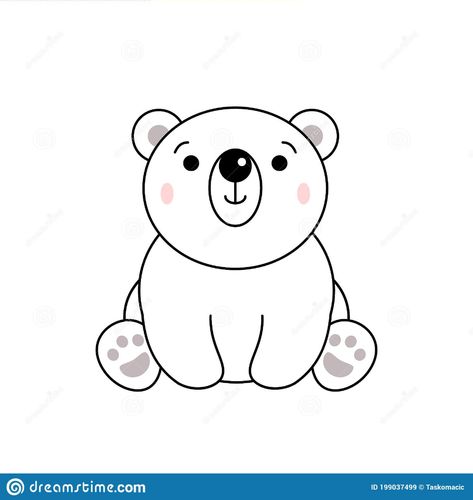 Shy Cute Polar Bear Sitting Looking Curious. Kawaii Ice Bear Smiles. Stock Vector - Illustration of alaska, happy: 199037499 Polar Bear Face Drawing, Ice Bear Drawing, Polar Bear Drawing Easy, Polar Bear Doodle, White Bear Cartoon, Artwork Diy Paintings, Polar Bear Outline, Bear Face Drawing, Teddy Bear Outline