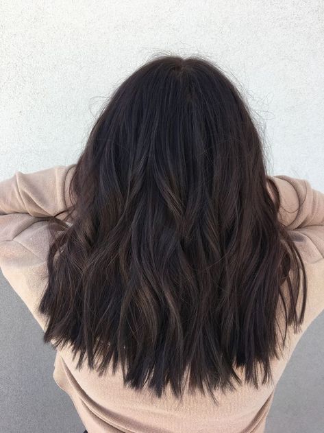 Mid Dark Brown Hair, Mid Length Dark Hair With Layers, Mid Length Hair Dark Brown, Short Dark Brown Hair Aesthetic, Brown Hair Mid Length, Ashy Dark Brown Hair, Brown Lob Hair, Longbob Hair, Short Medium Length Hair