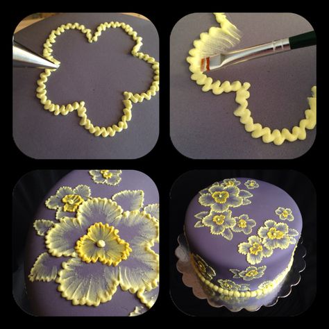 Brush embroidery: a cake decorating technique that is so elegant, and so easy! You’ll simply an already-covered cake, a paintbrush, and some thinned buttercream icing in an icing bag (the sma… Brush Embroidery Cake, Kue Fondant, Decorate A Cake, Best Cake Ever, Kale Pasta, Cakes To Make, Brush Embroidery, Make A Cake, Cake Making