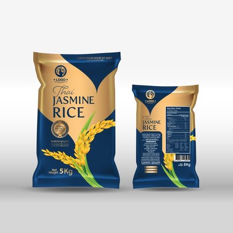 Rice package mockup thailand food produc... | Premium Vector #Freepik #vector #banner #food #packaging #rice Organic Rice Packaging, Products Illustration, Package Illustration, Rice Packaging, Package Mockup, Tea Labels, Rice Box, Packaging Template Design, Thailand Food