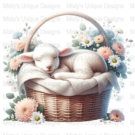 Christmas Lamb Painting, Baby Lamb Art, Lamb Wall Art, Sleeping Lamb, Lamb Clipart, Antique Lamb Illustration, Art Basket, Spring Lambs, Cute Lamb