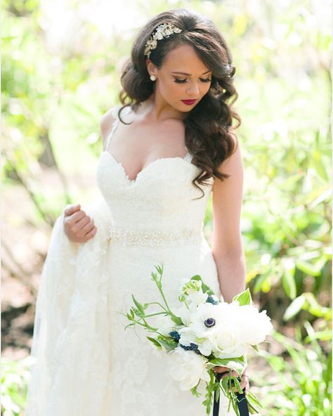 So style me pretty!! Hair by Tiffany Joy Designs Plus Size Bride Hairstyle, Fringe Wedding Hair, Wedding Hair With Fringe, Gatsby Hairstyles, Hair With Fringe, Hair Design For Wedding, Rose Gold White Wedding, Happy 3rd Anniversary, Bridal Hair Down