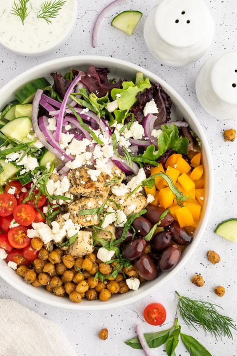 Mediterranean Power Bowls — Foodborne Wellness Seasoned Chickpeas, Mediterranean Bowls, Thai Peanut Chicken, Power Bowls, Grain Bowl, Low Carb Gluten Free, Roasted Chickpeas, Food Bowl, Garlic Chicken