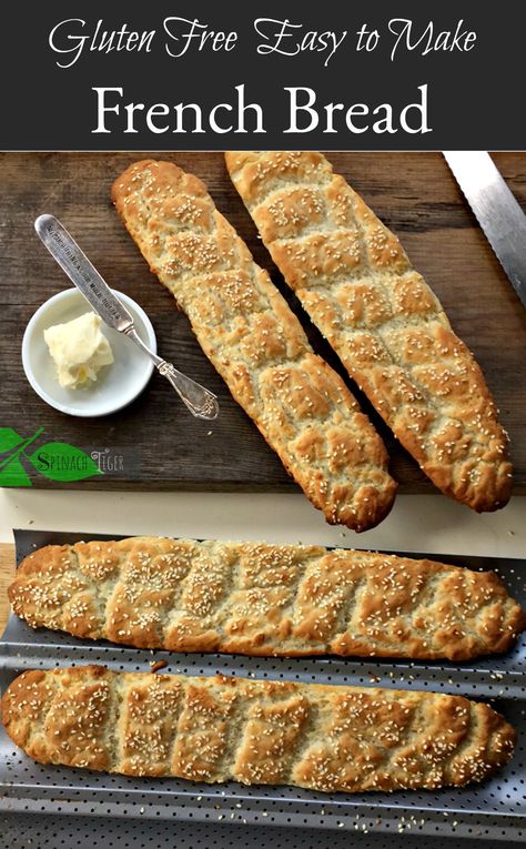 Delicious gluten free French Bread. Very easy to put together. #spinachtiger #glutenfreebread #glutenfreefrenchbread French Bread Easy, Gluten Free Biscuit Recipe, Gluten Free Italian Bread, Gluten Free French Bread, Bread From Scratch, Gluten Free Italian, French Bread Recipe, Pan Sin Gluten, Gluten Free Biscuits