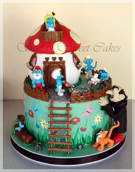 The smurfs cake: Smurf Birthday, Smurfs Cake, Smurfs Party, Mushroom Cake, Pinterest Cake, Anniversaire Diy, Adult Birthday Cakes, Cake Birthday Cake, The Smurfs