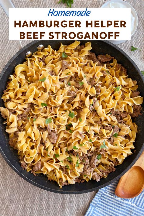 Hamburger Helper Stroganoff, Hamburger Helper Beef Stroganoff, Beef Stroganoff Easy, Homemade Egg Noodles, Homemade Hamburger, Potted Beef, Homemade Hamburgers, Hearty Meal, Hamburger Helper