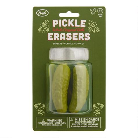 Fred Rubber Pickle Erasers 2 Pack Green Stationary, Fun Erasers, Cute Erasers, Writing Mistakes, Cool Erasers, Pickle Gifts, In A Pickle, Stationary Accessories, Birthday Stuff