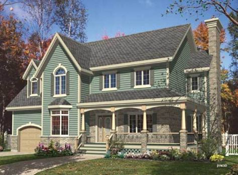 Plan 138-299 - Houseplans.com Folk Victorian House, Folk Victorian Farmhouse, Colonial Style House Plans, Victorian House Plans, 1 Car Garage, Suburban House, 4 Bedroom House Plans, Victorian Farmhouse, Sims House Plans