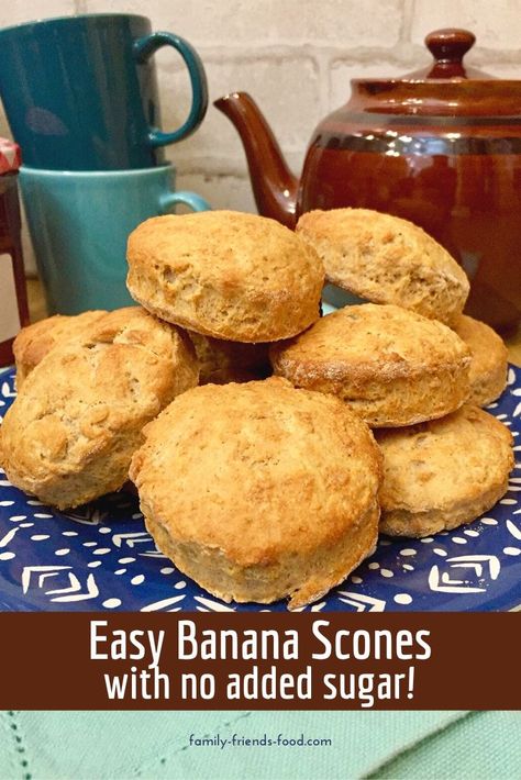 An ingenious way to use spotty bananas, these gorgeous banana scones have golden crusts, a flaky, tender interior, and a delicious not-too-sweet flavour. Healthy enough for breakfast or a good-for-you snack at any time of day! Serve with butter or spreads for a fruity treat.  #baking #vegan #scones #banana #easyrecipe #teatime Banana Scones Recipe, Old Bananas, Banana Scones, Butternut Bakery, Baking Vegan, Vegan Scones, Scones Recipe Easy, Fruity Treats, Yummy Healthy Breakfast