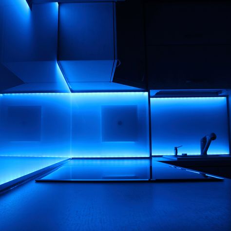 Stay Away from Unnatural Blues and Reds Blue Technology Aesthetic, Blue Light Room, Led Lights Ideas, Room With Led Lights, Blue Vibe, Installing Recessed Lighting, Blue Jam, Blue Vibes, Popular Aesthetic