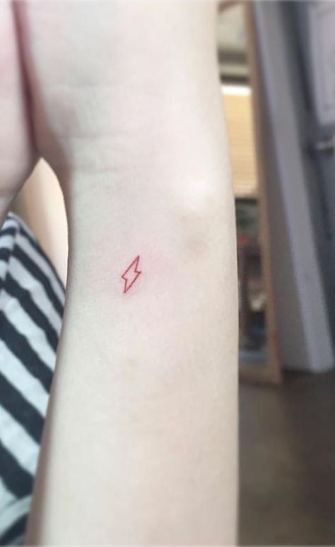 Red Lightning Bolt Tattoo, Lightning Mcqueen Tattoo Ideas, Lightning Bolt Tattoo, Bolt Tattoo, Red Lightning, Hand Tattoos For Women, Stick And Poke, Little Tattoos, Tattoo Inspo