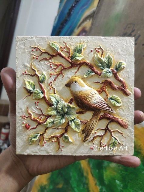 3d Clay Art On Canvas Diy, Clay Wall Painting, Marble Dust Art, 3d Clay Painting On Canvas, 3d Painting On Canvas Using Clay, 3d Painting With Clay, Clay 3d Art, Polymer Clay Painting On Canvas, 3d Clay Painting