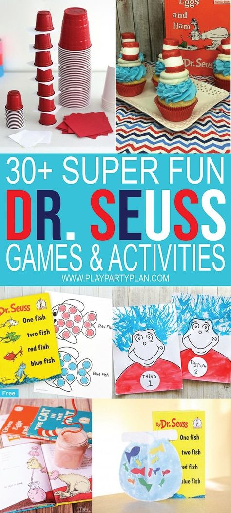 Dr Suess Games And Activities, Dr Seuss Birthday Party Ideas Classroom, Dr Seuss Birthday Party Games, Dr Seuss Day Ideas, Dr Seuss Games For Kids, Dr Seuss Party Games, Dr Seuss Day Activities, Dr Seuss Games, Dr Seuss Game