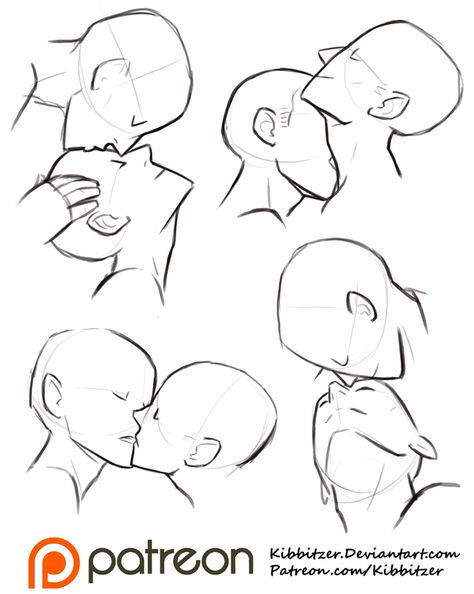 kibbi: “ Kisses reference sheet by *kibbitzer Yo guys! I changed the +5$ patreon rewards! I used to draw a “thank you sketch” for every single +5$ patron but now it’s a little difficult ‘cause they are increasing in number..SO I will allow them to... Ako Kresliť, Kissing Drawing, Desen Realist, Výtvarné Reference, Siluete Umane, Gambar Figur, 캐릭터 드로잉, Figure Drawing Reference, Drawing Tutorials