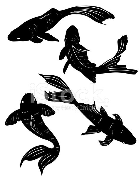 Swimming Silhouette, Swimming Poses, Pez Koi Tattoo, Black Koi Fish, Koi Carp Fish, Koi Fish Drawing, Fish Pose, Pond Fish, Fish Silhouette