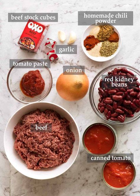 Chili Con Carne ingredients Beef And Beans, Chilli Con Carne Recipe, Chili Con Carne Recipe, Carne Recipe, Con Carne Recipe, Homemade Chili Recipe, Best Chili, Best Chili Recipe, Recipetin Eats