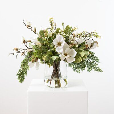 Grad Dinner, Magnolia Centerpiece, Small Arrangements, Winter Floral Arrangements, Office Flowers, White Flower Arrangements, Greenery Centerpiece, Large Flower Arrangements, Holiday Arrangement