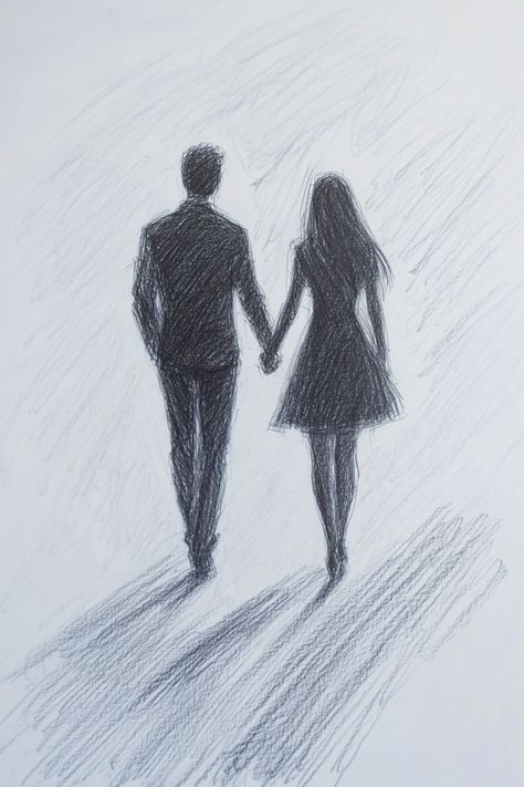 Romantic Couple Poses Drawing Holding Hands Drawing Of A Couple Hugging, Holding Hands Sketch Couple, Walking Couple Drawing, Couples Holding Hands Drawing, How To Draw Holding Hands, Power Couple Drawing, Hot Sketch Ideas, Romantic Drawings Of Couples Sketches, Drawings Of Hands Holding