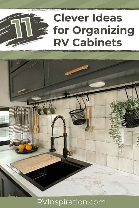 There is never enough storage space in an RV! My RV kitchen cabinets are so full they would be at risk of an avalanche if I didn’t keep them organized. Organizing RV cabinets is an annoying but do-it-once-and-you’re-done kind of job—if you do it right. In this article, I’ll share some of my favorite tips for organizing RV cabinets and adding extra storage to help you maximize the space you have in your RV. #rvorganization #rvcabinets #rvinspiration Rv Kitchen Must Haves, Rv Living Full Time Hacks, Rv Living Full Time Rv Organization, Rv Kitchen Cabinets, Rv Newbies, Camper Organization Rv Living, Trailer Hacks, Rv Living Organization, Rv Models