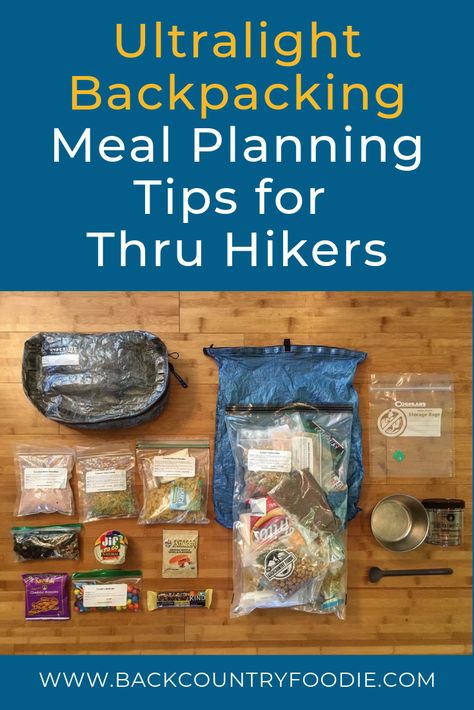 Struggling with meal planning for your upcoming thru hike or backpacking trip? This post provides 22 tips for how to create ultralight backpacking meal plans including how to adjust recipes to meet high calorie needs, safely preparing meals for the long distance hikes and preparing for your trek in advance. For more post likes this one, visit our blog at www.backcountryfoodie.com/blog. #backcountryfoodie #backpackingmealplantips #thruhiking Ultralight Backpacking Food, Beginner Backpacking, Backpacking For Beginners, Ultralight Backpacking Gear, Camping Meal, Hiking Food, Camping Stuff, Backpacking Food, Ultralight Backpacking