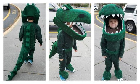 Homemade Halloween Costume - How To Make A Dinosaur Cos Dinasour Costume, T Rex Halloween Costume, Diy Dinosaur Costume, Toddler Dinosaur Costume, Diy Dragon Costume, Kids Dinosaur Costume, Rex Costume, Make A Dinosaur, Cardboard Costume