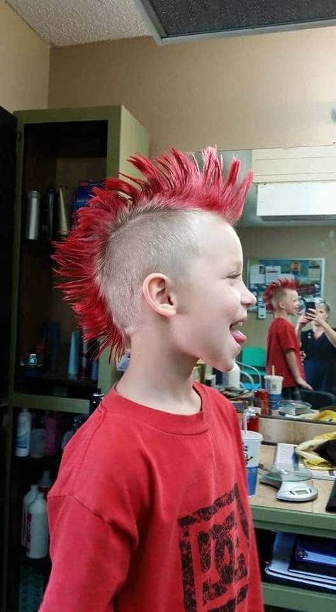 Red Mohawk Men, Rock Haircut Men, Kids Mullet Haircut, Thadingyut Festival Design, Wild Haircut, Levi Haircut, Crazy Hair Boys, Aries Fashion, Boys Mohawk