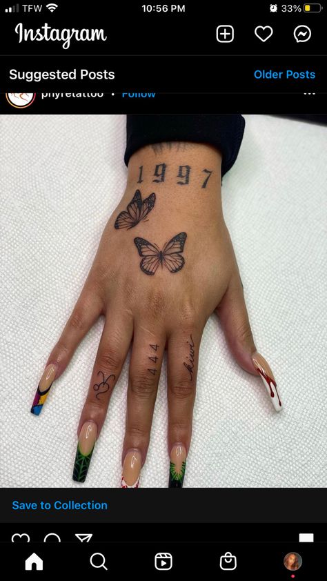 Roman Numeral Tattoos Women, Butterfly Tattoo Minimalist, Hand Tattoo Butterfly, Roman Numerals Tattoo, Numerals Tattoo, Tattoos Zodiac, Crown Tattoos For Women, Tattoo Finger, Simple Tattoos For Women