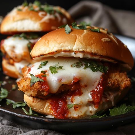 Chicken Parmesan Sandwiches - Good For Recipes Chicken Sandwich Appetizers, Dinner Panini Recipes, Chicken Parmesan Grilled Cheese Sandwich, Parmesan Crusted Chicken Sandwich, Chicken Patty Sandwich Recipes, Chicken Marinara Sandwich, Chicken Parmesan Sandwich Easy, Italian Chicken Sandwich Recipes, Garlic Parm Chicken Sandwich