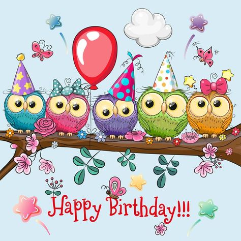 Five Owls on a brunch with balloon and bonnets. Cute Cartoon Five Owls on a brunch with balloon and bonnets vector illustration Free Happy Birthday Cards, Funny Happy Birthday Wishes, Birthday Wishes Greetings, Birthday Greetings Friend, Happy Birthday Art, Happy Birthday Greetings Friends, Birthday Illustration, Happy Birthday Wishes Cards, Birthday Wishes And Images