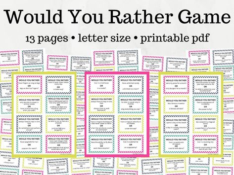 Check out my printable Would You Rather questions and game for kids! Both printable PDF files are completely free to use at home in your classroom. You can print the 4-page Would You Rather questions and/or the 101 colorful game cards. The Would You Rather questions are perfect for kids of all ages and include easy, hard, funny, gross, and teen questions! Would You Rather Teacher Edition, Kid Would You Rather Questions, Would You Rather Questions For Kids, Hard Would You Rather, Funny Would You Rather, Spanish Questions, Would You Rather Game, Questions For Kids, Rather Questions