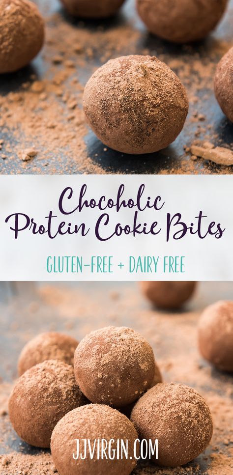 Recipe: Chocoholic Protein Cookie Bites - JJ Virgin Jj Virgin Diet Recipes, Virgin Diet Recipes, Low Sugar Dessert Recipes, Virgin Diet, Jj Virgin, Protein Powder Shakes, Cookie Bites, Chocolate Protein Shakes, Protein Cookie