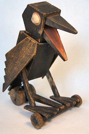 Wooden crow pull toy. One of a kind and when pulled his head goes side to side and is mouth opens and closes. He was exhibited at the Museum of American Folk Art in 1975 Tre Kunst, Crow Art, Toy Art, American Folk Art, Wooden Sculpture, Pull Toy, Antique Toys, Wood Toys, Kraken