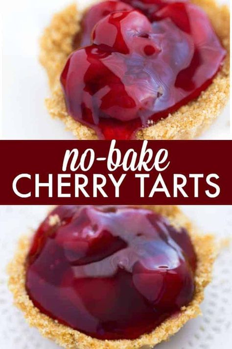 No-Bake Cherry Tarts - Made with a graham cracker crumb crust and stuffed with cherry pie filling. You won’t be able to get enough of this easy, no-bake dessert! Healthyish Desserts, Cherry Tarts, Cherry Pie Filling Recipes, Mini Cherry Pies, Graham Cracker Crust Recipe, Crumb Crust, Simply Stacie, Tiny Foods, Pies Recipes