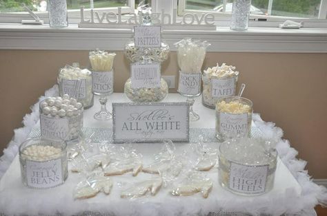 all white party ideas | Shellee's All White Party 2013 White Party Theme Ideas, Black Candy Buffet, White Theme Party, White Candy Buffet, White Party Theme, Trendy Party Decor, White Party Decorations, Party Theme Ideas, Buffet Ideas