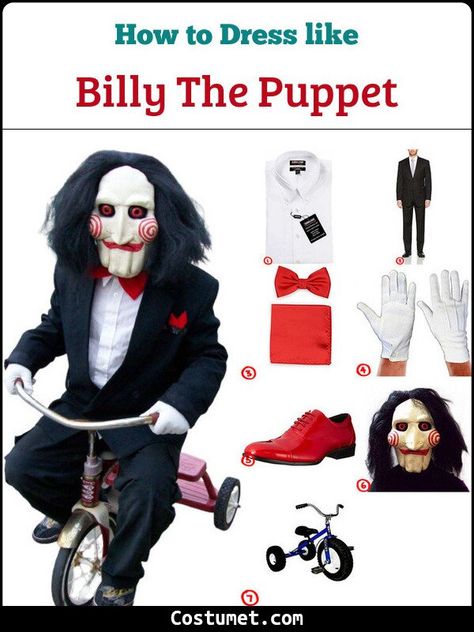 Billy the Puppet (Saw) Costume for Cosplay & Halloween 2021 Jig Saw Costume Girl, Billy From Saw Costume, Saw Costume Kids, Halloween Saw Costume, Saw Puppet Costume, Billy The Puppet Costume Female, Billy Halloween Costume, Diy Jigsaw Costume, Saw Movie Costume