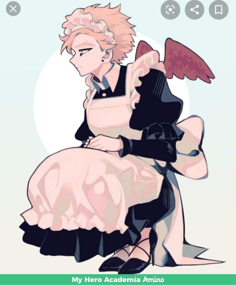 Mha Maid Dress, Kirishima In A Maid Outfit, Hawks In A Maid Outfit, Mha Maid Outfits, Hawk X Dabi Cute, Aizawa Daughter, Male Maid, Jordan Painting, Maid Outfit Anime