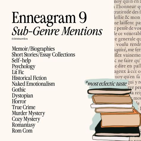 enneagram 9s!!! i have heard your cries!!! Continuing my new bookish series where I share some data about your most voted favorite genres, tropes, etc. based on your enneagram type! Enneagram 9s BY FAR had the most eclectic taste! They are in every genre that is able to give them escapism LOL love y’all that is so real 🙊 My favorite part about the enneagram 9 data was how much you just love experiencing other worlds! who should come next?! #Enneagram9 #Enneagram9w1 #Enneagram9w8 #Enneag... 9w1 Enneagram, Enneagram 9, Intp Personality, The Enneagram, Enneagram Types, So Real, Personality Type, Intp, Personality Types