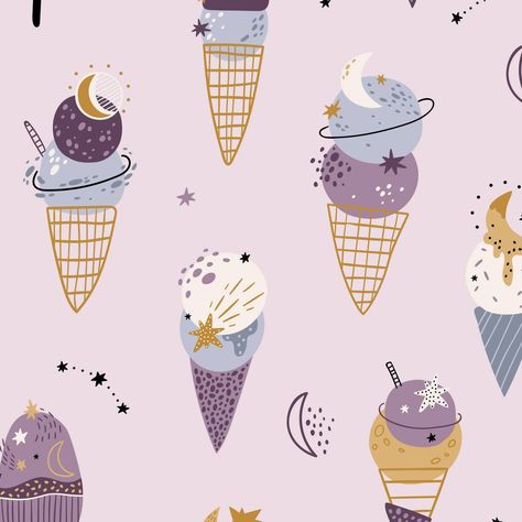 "Cosmic ice cream 🍦💜 Summer clipart set & seamless patterns" Space Ice Cream, Ice Cream Drawing, Ice Cream Png, Ice Cream Background, Cream Png, Ice Cream Wallpaper, Ice Cream Clipart, Ice Cream Illustration, Kids Room Deco