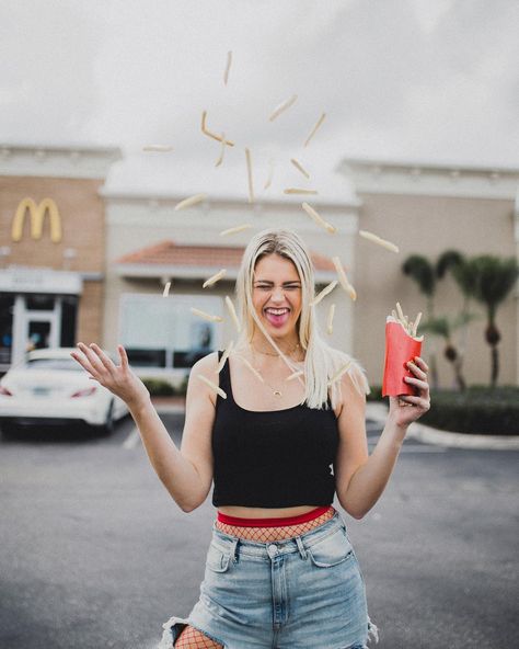 Flyin' fries! McDonalds themed photoshoot. @nathan.blaine Mcdonald's Photoshoot, Mcdonald’s Photoshoot, Mcdonalds Photoshoot, Mcdonalds Photography, Fast Food Fashion Photography, Fast Food Fashion Editorial, Fries Mcdonalds, Themed Photoshoot, Food Photoshoot